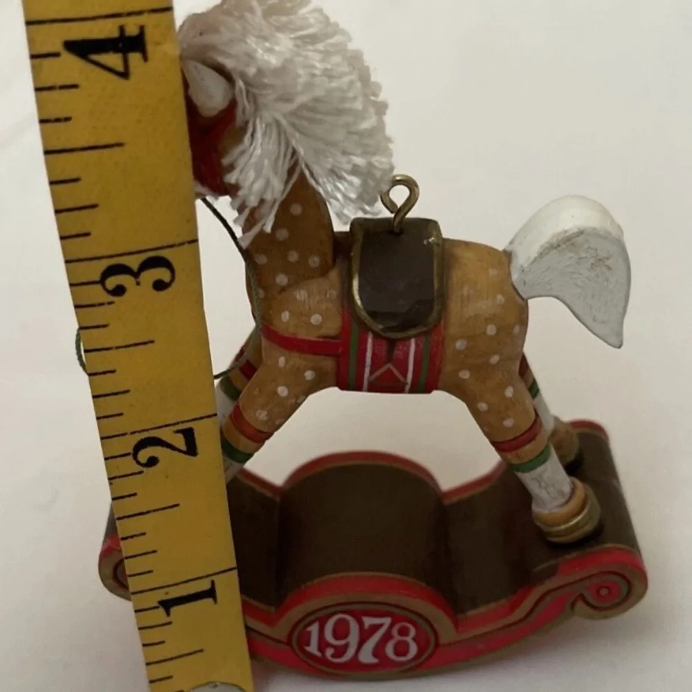 Vintage Wooden Carved Rocking Horse Ornament 1978